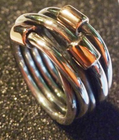 кольцо пандорра из серебра и золота.